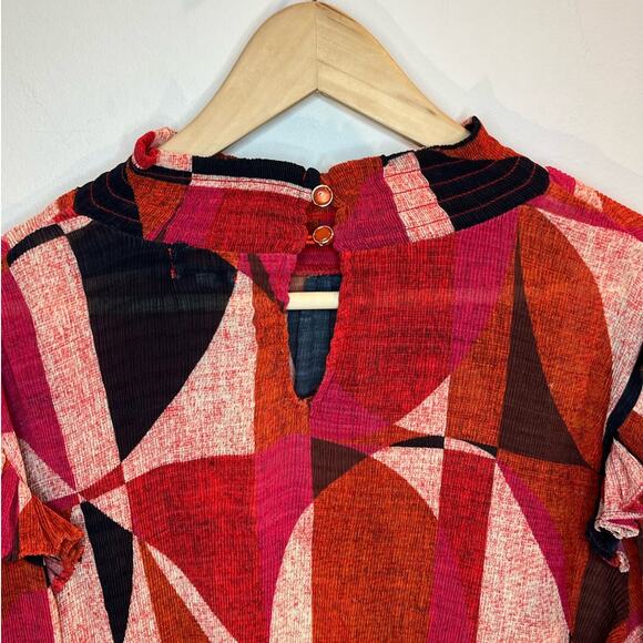 The Odells Nicole Trupet Sleeve Blouse Size M Red Motif Ruffle Sleeve - Picture 2 of 9
